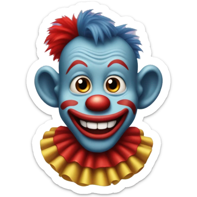 monkey clown with red poofy clown hair and big red clown nose, make it goofy looking sticker