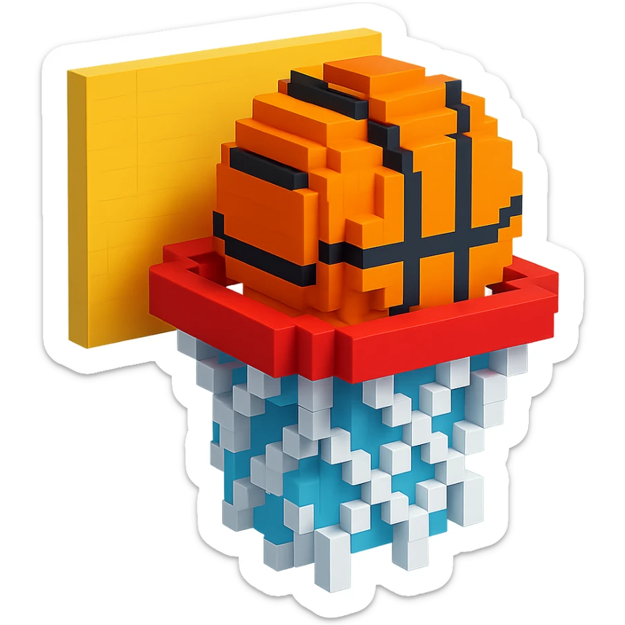 A voxel-style basketball in a net sticker