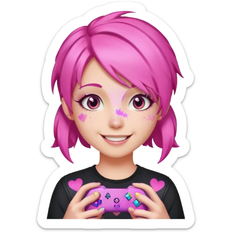glitter pink gamer girl happy pink hair sticker