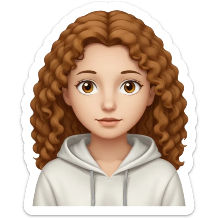 Una donna con una felpa semplice bianca,ha gli occhi marroni,i capelli marroni chiaro , c’è gli ha lunghi e ricci ma non troppo sticker