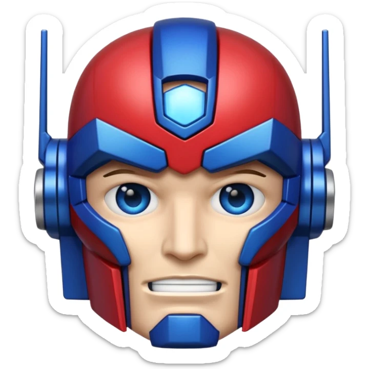 Optimus Prime emoji, apple style, close-up of faceplate and blue eyes, no text sticker