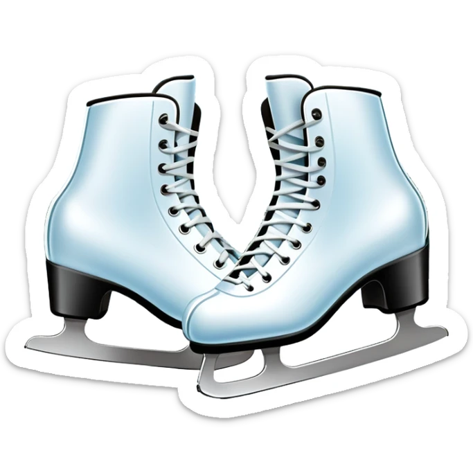 An icon showing a pair of elegant ice skates gliding across a smooth, frozen rink with snowflakes in the air. In the background, twinkling lights, winter trees, and cheering spectators create a festive atmosphere. Transparent background highlights the grace and charm of ice skating. sticker