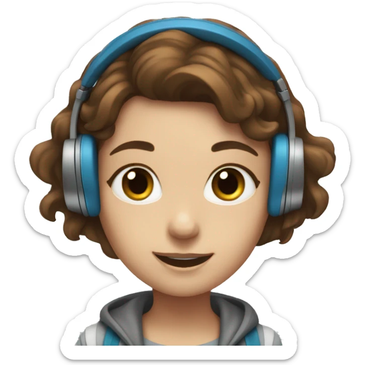 Girl with brown hair and blue eyes dancing with headphones sticker