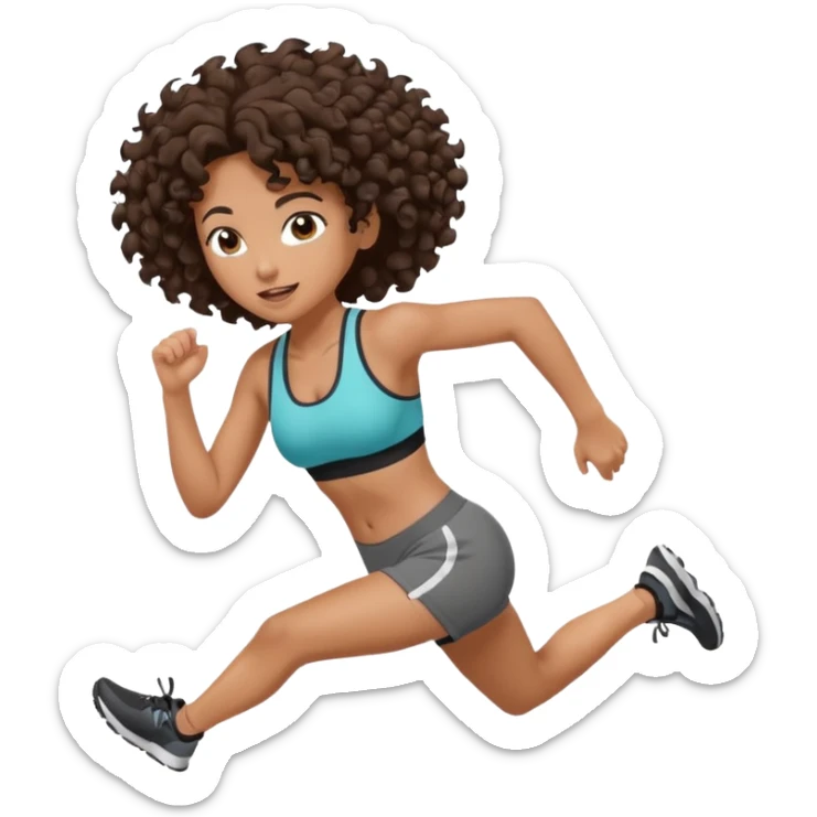 Treino de corrida feminino morena cacheada cabelos cumpridos caindo nas costas sticker