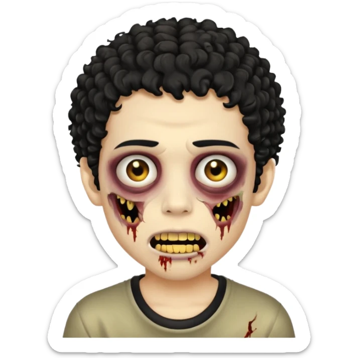 menino com cabelo cacheado preto e olhos marrons, com a boca lembrando a de um zumbi e com grills dourados sticker