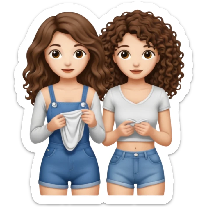 moon laundry — long wavy brown hair tattooed woman and short tight curly brown hair woman — cloth line sticker