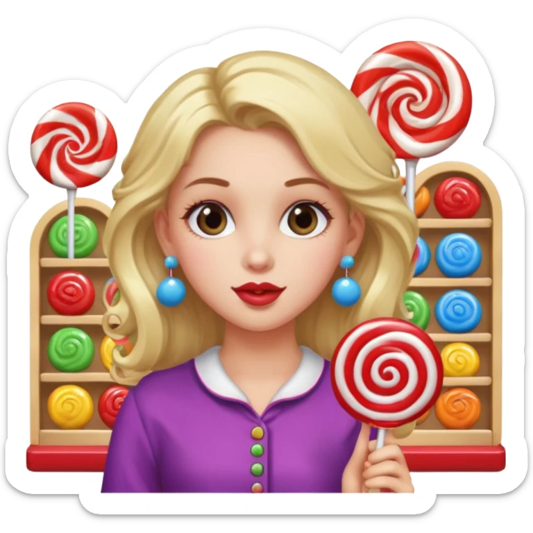 very pretty candy shop girl face with unique hair and earrings sticker