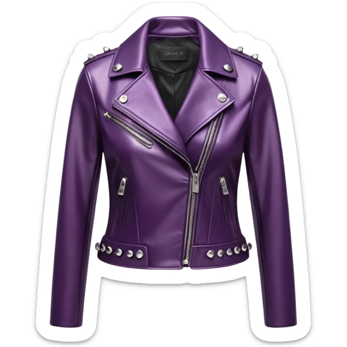 Dolce and gabanna brand Cropped midnight plum color leather detailed jacket for women with shiny gothic edgy style embellishments. 8k, 5000x5000px, 3D rendering, realistic, isolated still life, no emoji faces no emoji icons no human figures  sticker