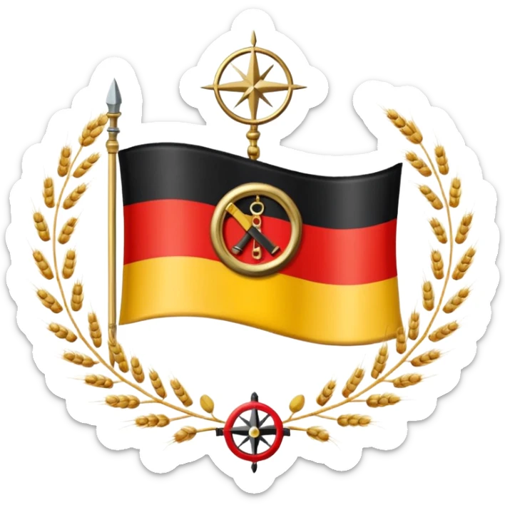The flag of East Germany (the German Democratic Republic or GDR) consisted of the traditional German black, red, and gold horizontal tricolor, distinguished by a central emblem of a Centered in the red band, the national emblem featured a hammer, a compass, wreath of wheat. sticker