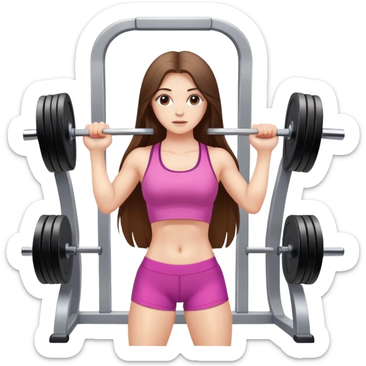 white cute girl with long brunete hair doing a square with weight in the gym sticker