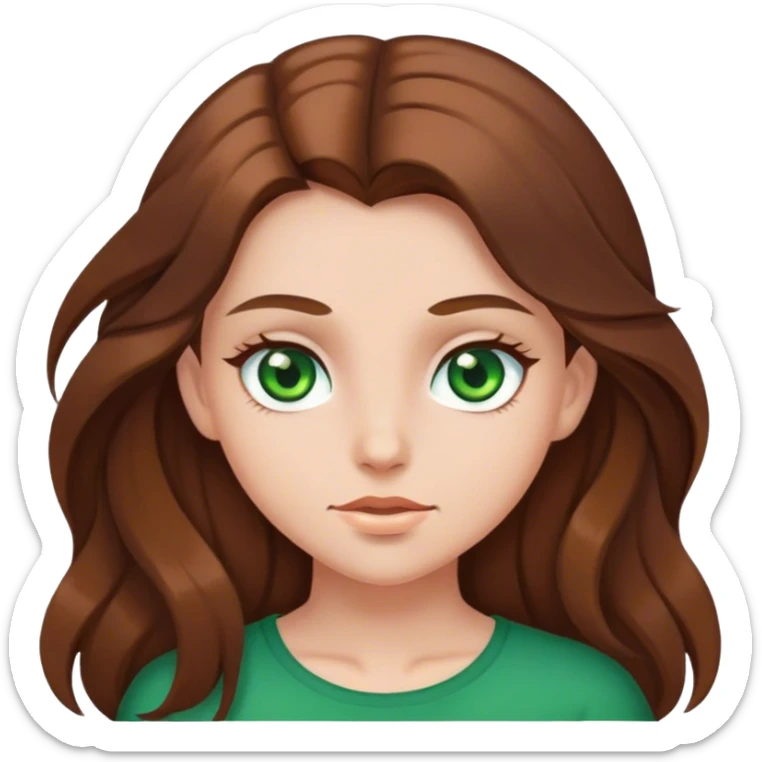 Girl with brown long hair, middle hair part, green eyes sticker