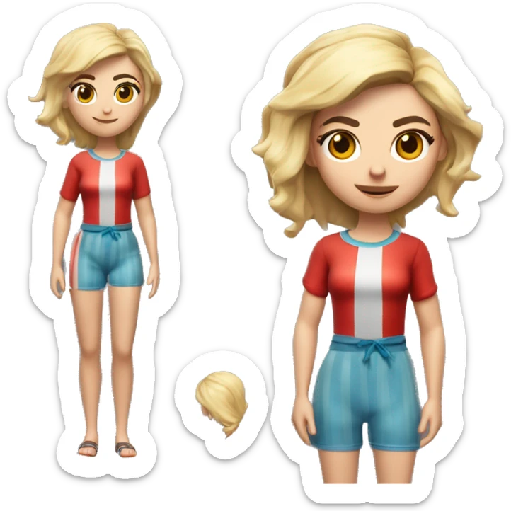 Realistisch meisje met blond haar en bruine ogen. Ze is aan het game en speelt Fortnite. Ze heeft een kerst pyjama aan en een lach op haar gezicht. Haar wangen kleuren wat rood  sticker