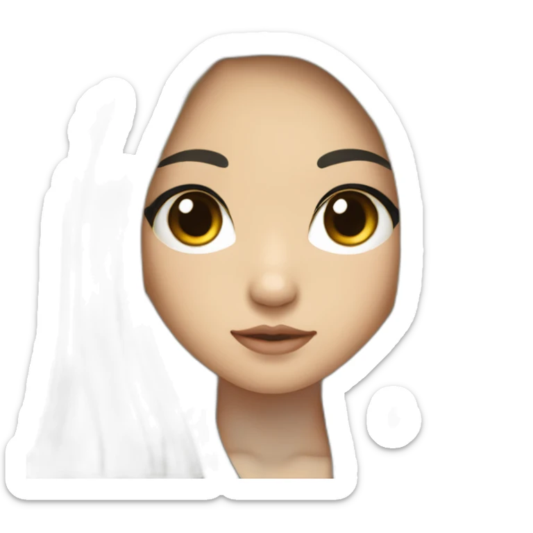 wasian girl with long black hair and eyeliner from head to chest sticker