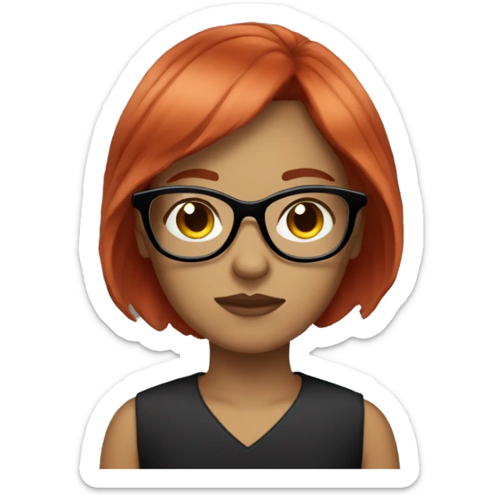 Light skin female red hair and bangs and black glasses sleepy  sticker