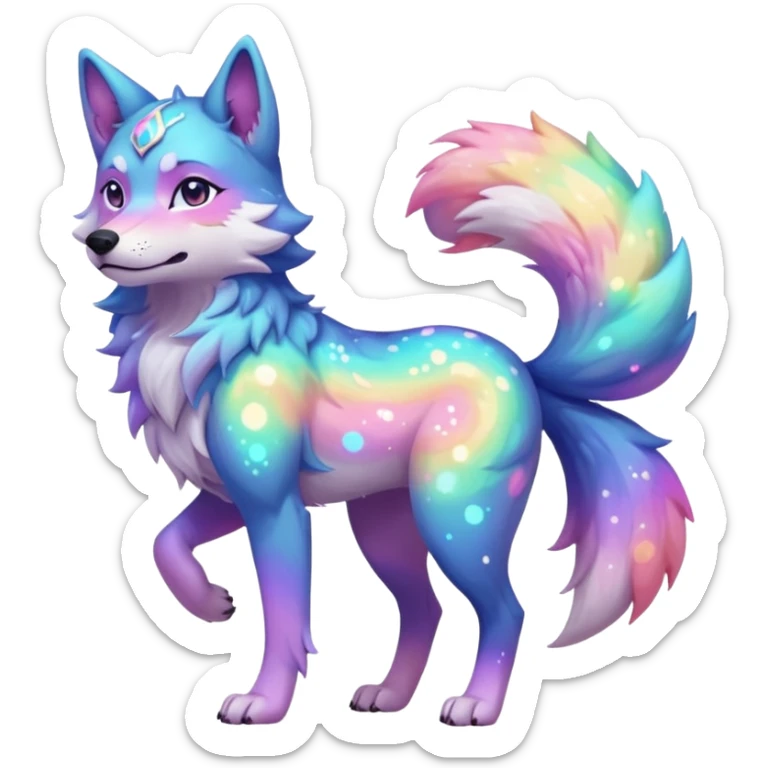 anthropomorphic anthro kawaii cute colorful shiny pastel nebula furry wolf-fursona furry  (2 legs, 2 arms) (full body) (shoulder bust) (half body) sticker