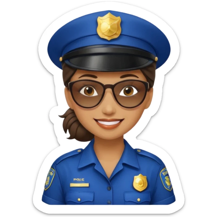 woman police with hair style and hats and sun glasses sticker