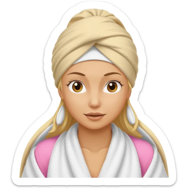 Blonde woman with a towel on her head and a facial muscles sticker