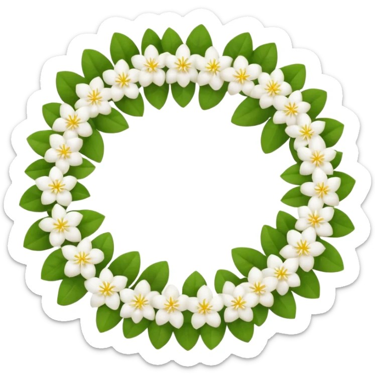 gajra with jasmine flowers arranged in a circular garland, minimal details, apple emoji style sticker