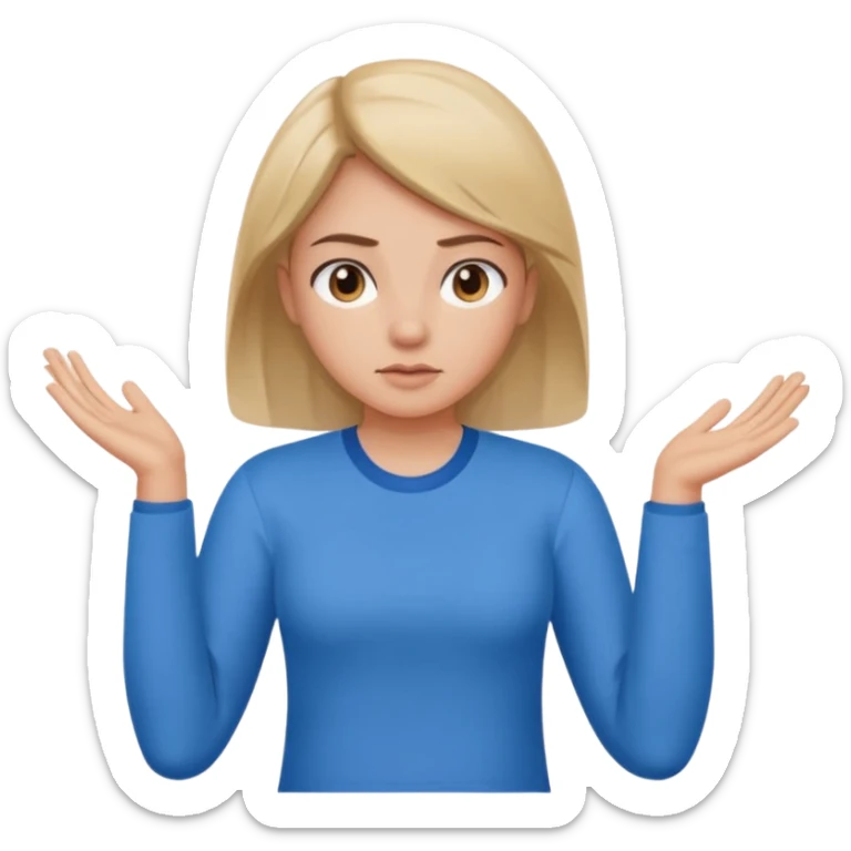 A girl shrugging his shoulders with a 6 above his left hand and a 7 above his right hand. sticker