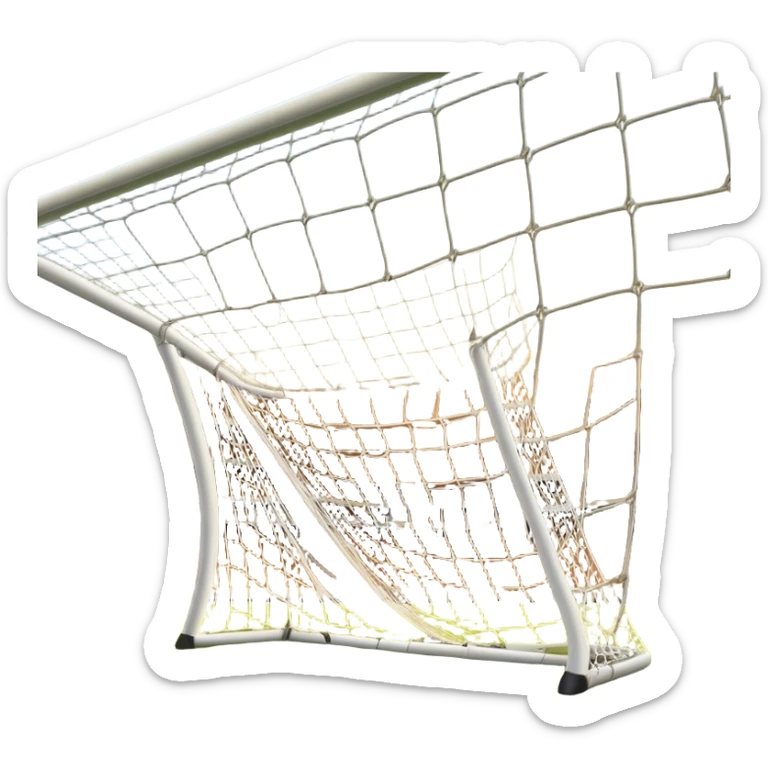 Cinematic Realistic image of a soccer goal net with intricately detailed mesh textures and subtle signs of wear, set against a dynamic, sunlit stadium backdrop that emphasizes its iconic presence in the game sticker
