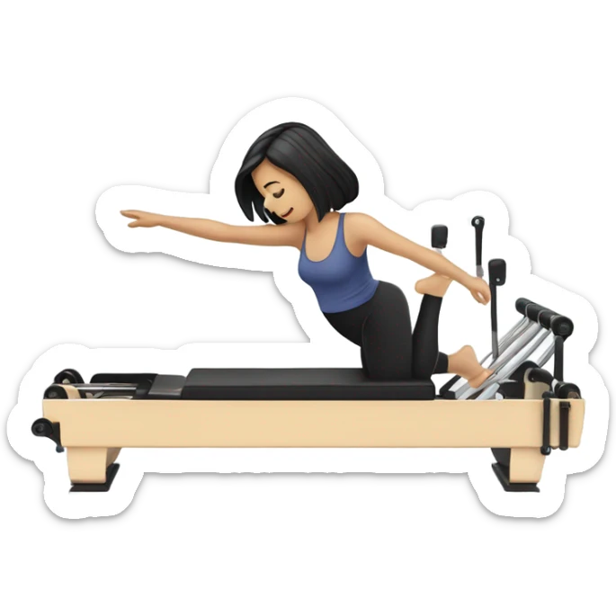 White Girl with black hair on a pilates reformer sticker
