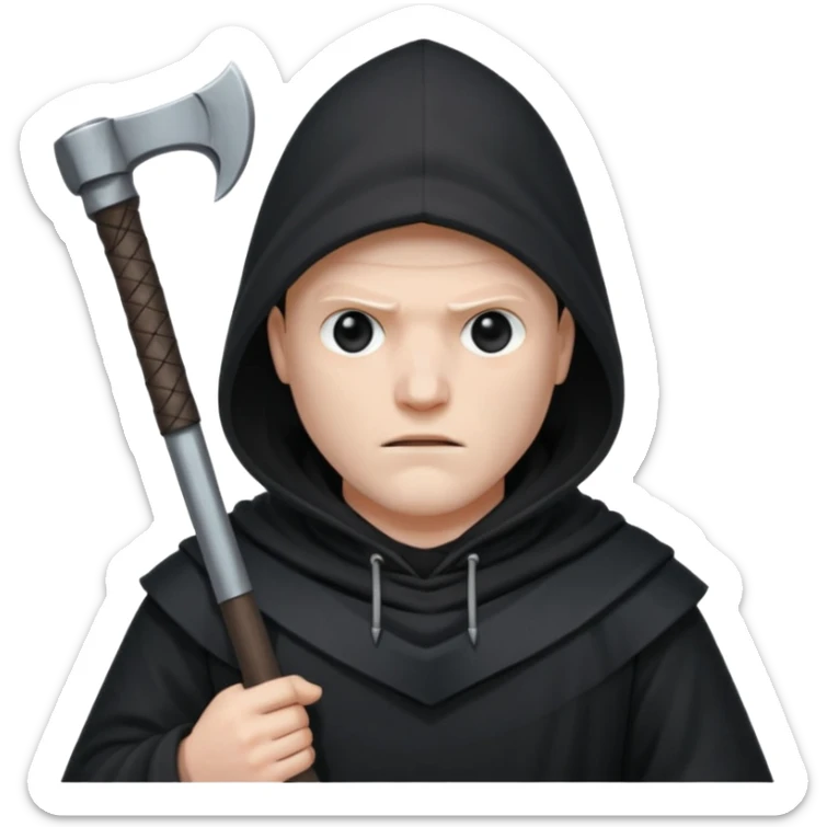an executioner with a black hood so we can't see his face but only his eyes and an axe in his hand sticker