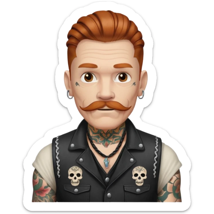 dark ginger braids man very white mustache old very tattoed with the whitest mustache ever sticker
