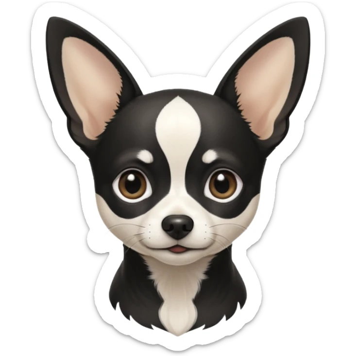 A black and white chihuahua emoji please with a thin white line on the center of head nose pointy sticker
