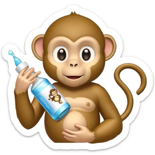 A monkey with baby oil but the baby oil says baby oil on it sticker