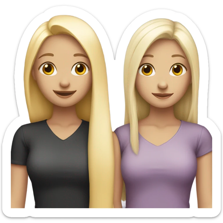 girl with straight black hair , girl with straight blonde hair hugging  sticker
