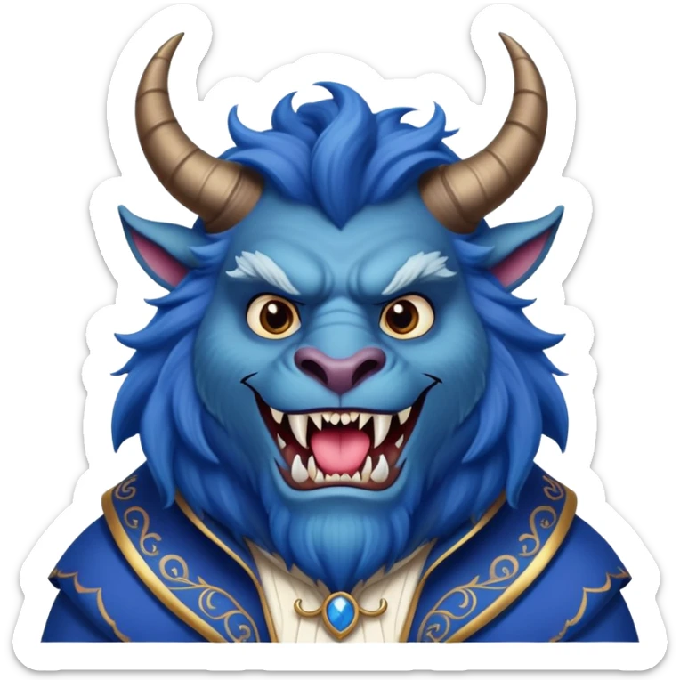 The Beast from Beauty and the Beast, furry blue monster with horns and fangs wearing elegant royal clothes sticker