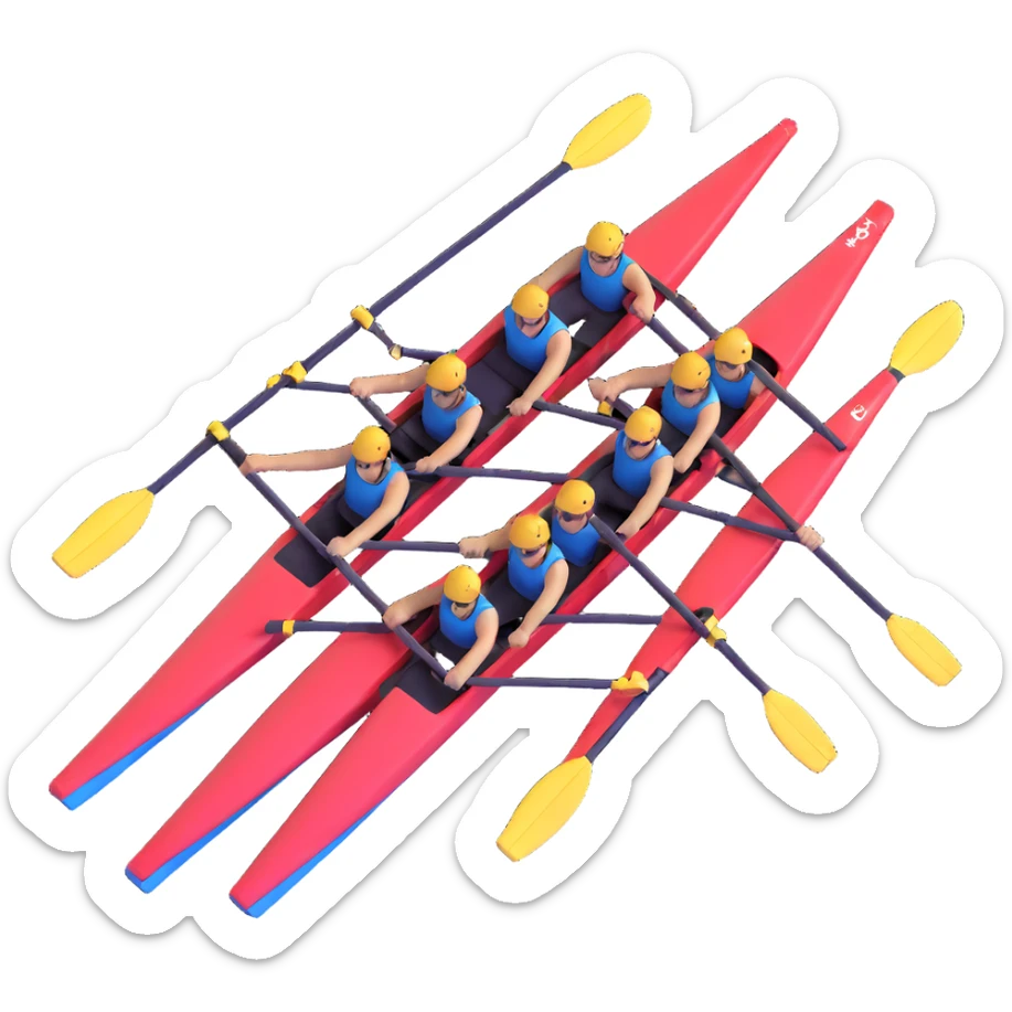 four-person Olympic rowing boat with professional racing style, four rowers included, detailed, top-down view sticker