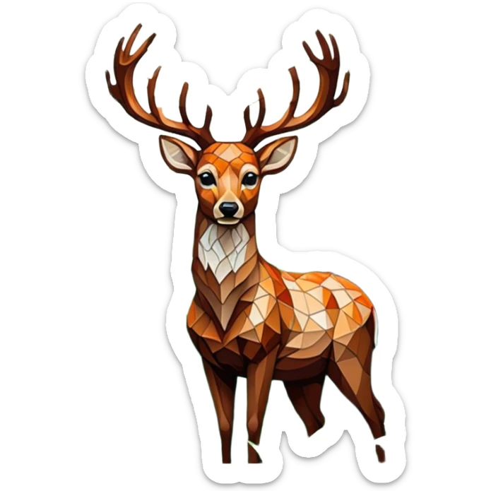 Mosaic art icon, colorful tiles forming an image of a deer in the forest, lush trees and nature elements, intricate tile patterns, detailed forest background, minimalistic style, clean lines, transparent background. sticker