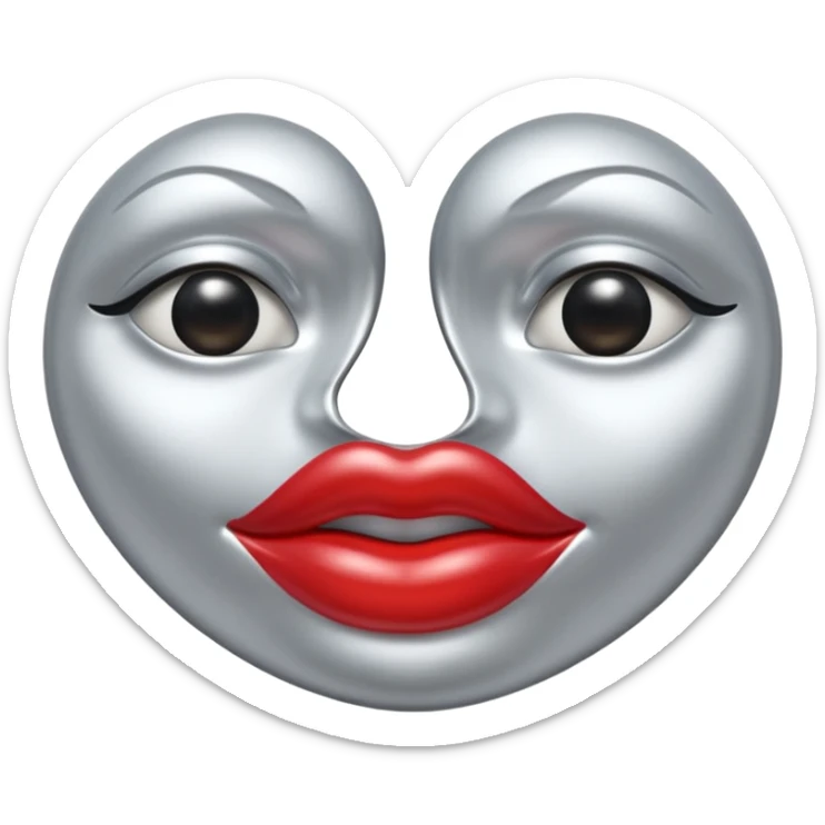 A seductive pair of slightly parted lips emoji made of liquid silver chrome, smooth glossy metallic surface, soft sensual curves, subtle reflections, luxury sexy aesthetic, minimal iOS emoji style, centered composition, clean white background, soft studio lighting, no text sticker
