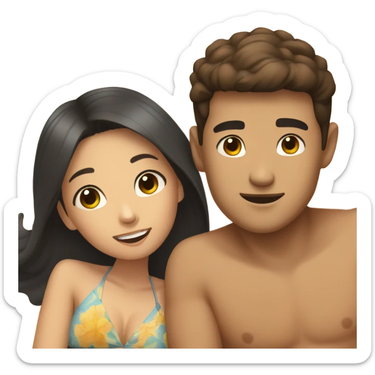 asian girl laying on the beach with brown haired boyfriend  sticker