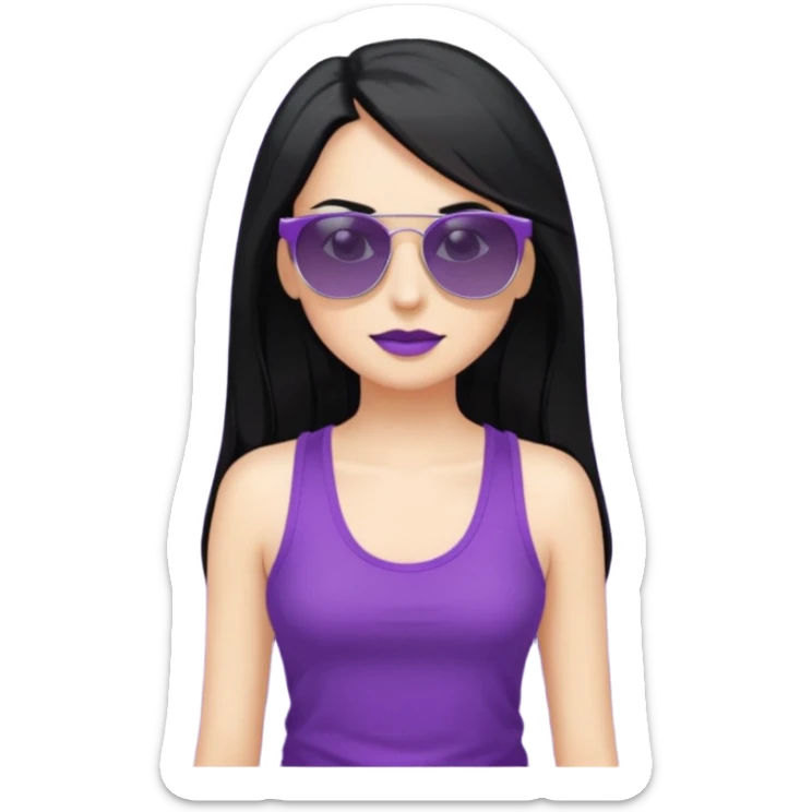 white woman in y2k purple tank top, long black hair, with sunglasses sticker