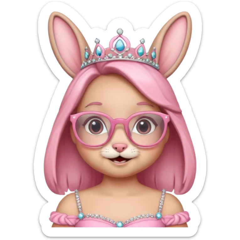 Bunny emoji + tiara + pink dress + happy + glasses sticker