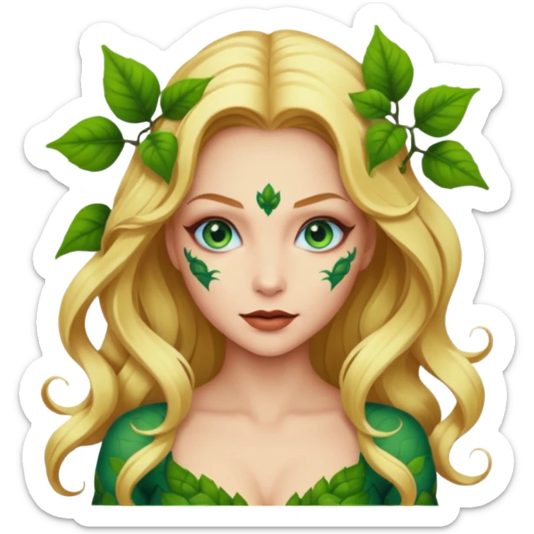 Poison ivy emoji with blonde hair and blue eyes to show she is beautiful and toxic sticker