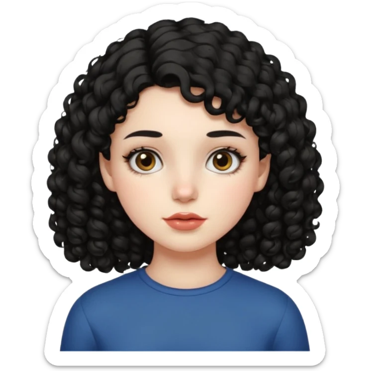 Side part black curly hair girl with mole above left side of lip pale skin  sticker