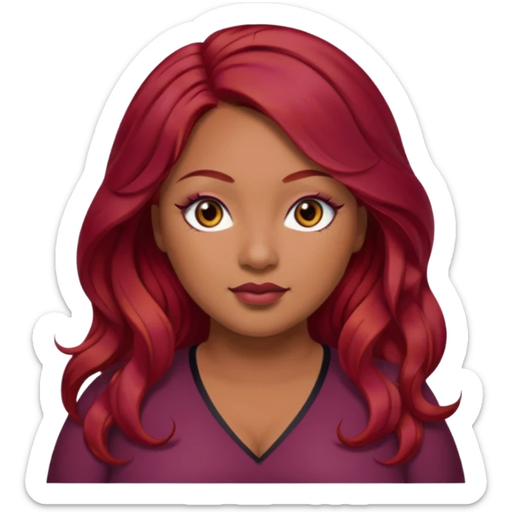 Plus size red hair brown face small eyes long hair Asian eyes small eyes wavy hair eye lashes burgundy hair sticker
