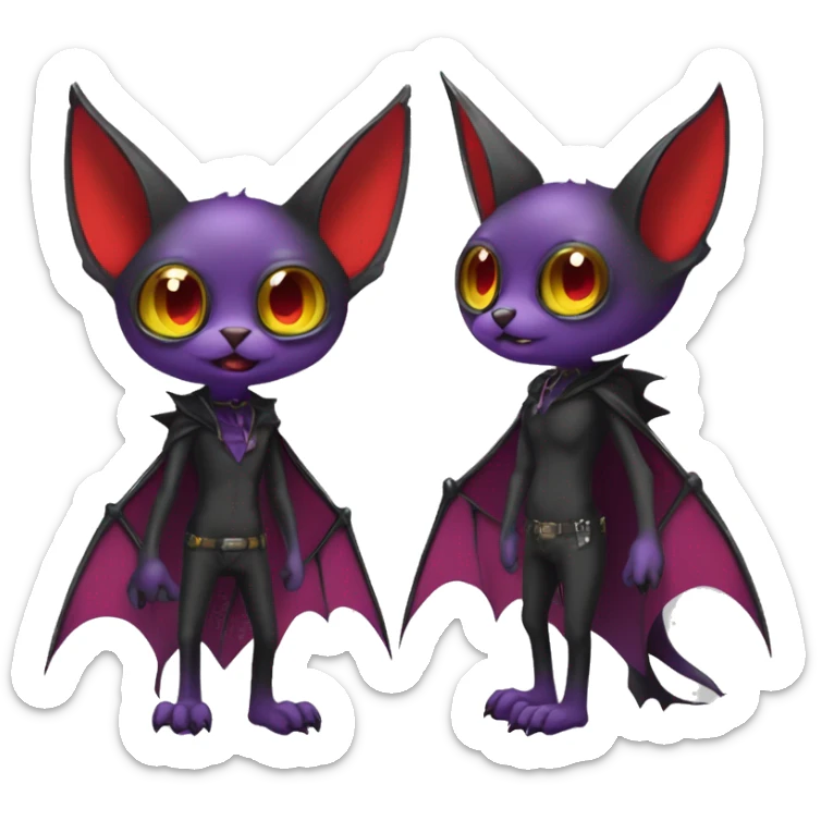 Anthro Black red purple yellow Cool Edgy Punk-Gothic Horned Bat-wingeLitten-Bat-cat-Fakemon full body sticker