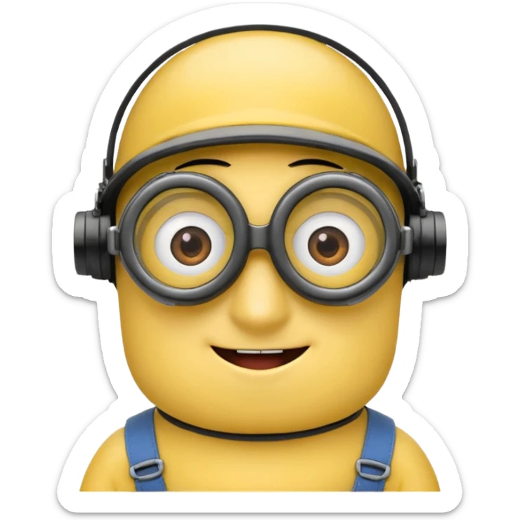 Minion emoji with a round head like normal emojis and a smurk like this emoji but a minion so basically that emoji with the goggles and the hair and not a funny head shape 😏 sticker