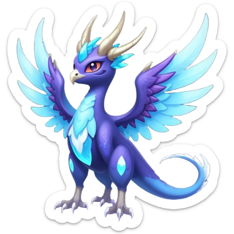 Starlit Glimmer-Blue Galaxy-Haloed Luminous Astral Feathered Noivern-Lunala-hybrid-creature (full body) sticker