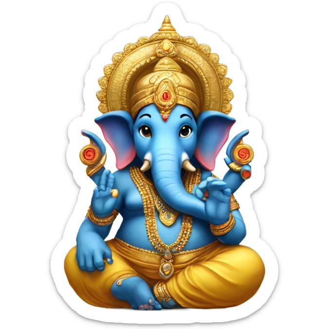 The Hindu demigod Ganesha with blue skin and gold head dress sticker