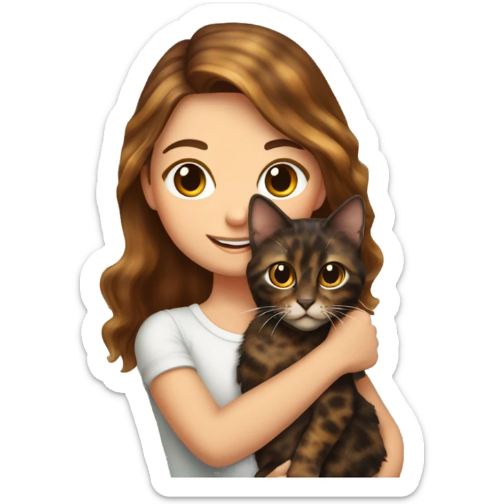 Tortoiseshell cat being held by a white girl with long wavy brown hair  sticker
