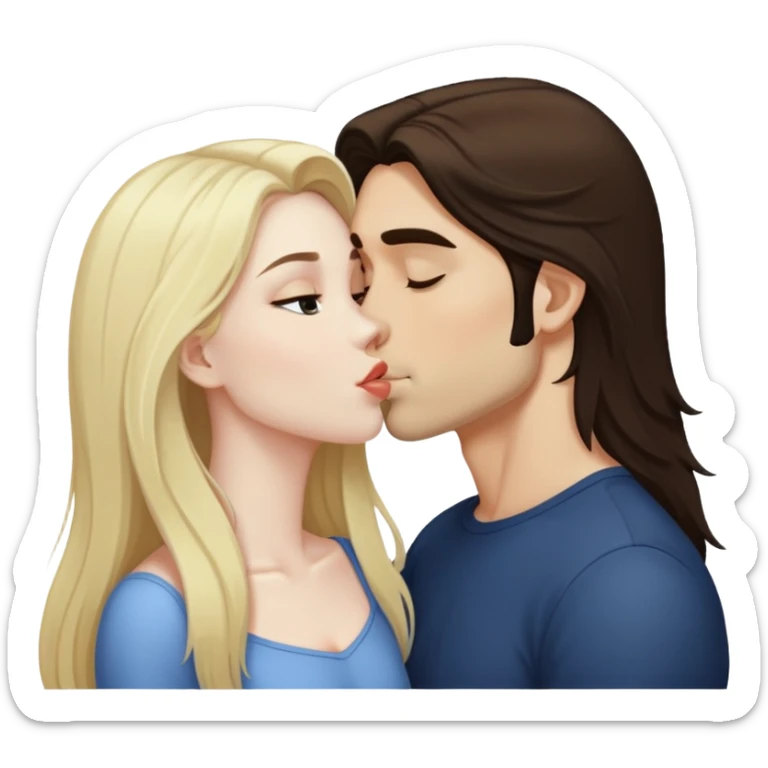 girl with long dark brown hair and pale skin kissing a blonde man sticker
