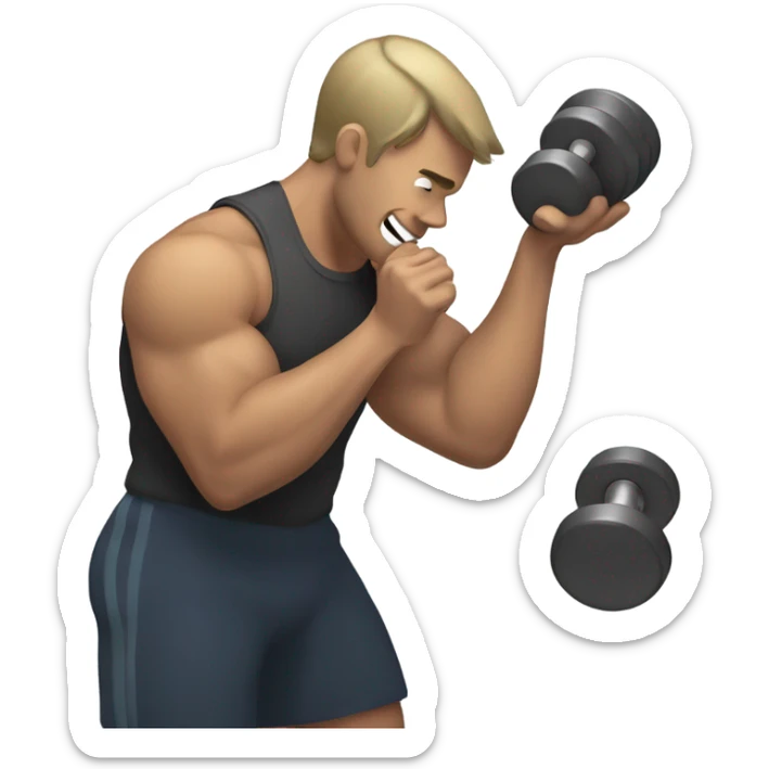 person attending a phone call with one hand and lifting a dumbbell with the other sticker