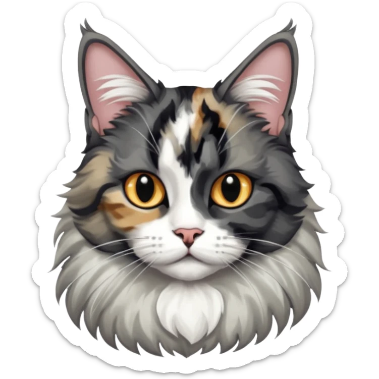 Maine coon black silver tortie et blanc avec une grosse tache noir sur un côté de la tête  sticker