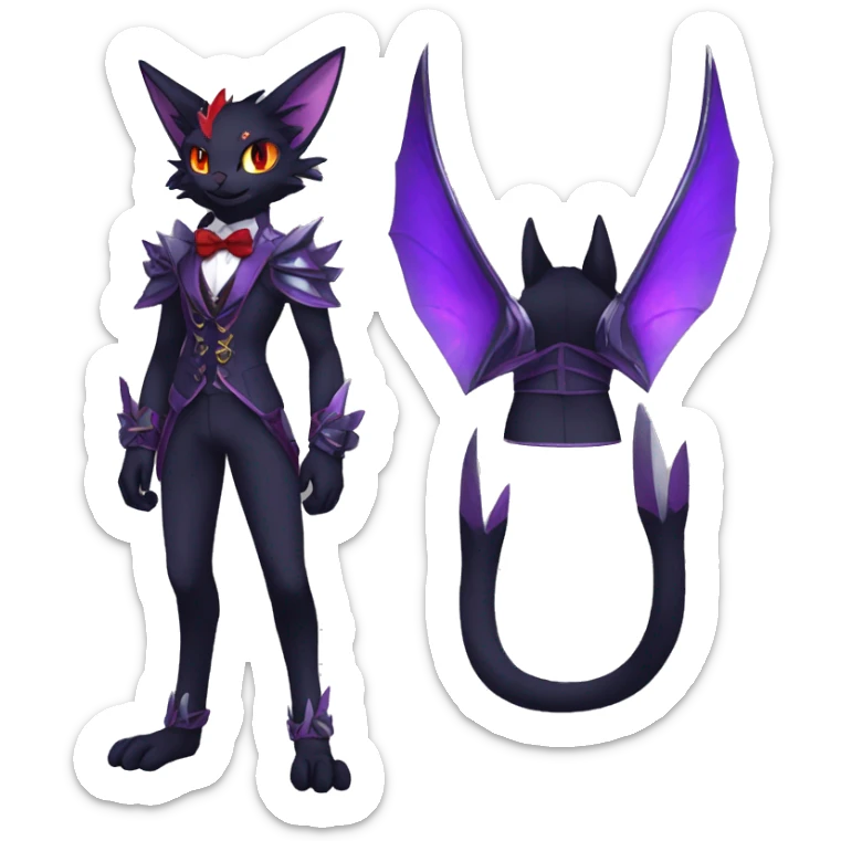 cool anthro black purple red ethereal fantasy nargacuga-Noivern-cat-Fakemon collar harness bow tie and bracers full body sticker