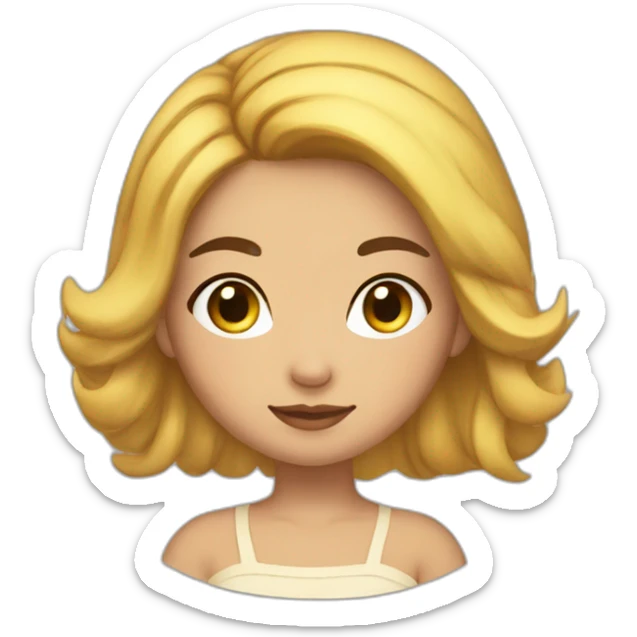 She is a girl with black and yellow streaks in her hair, with a round face, almond-shaped eyes, a lovely mouth, beautiful eyebrows, and slightly chubby cheeks. sticker